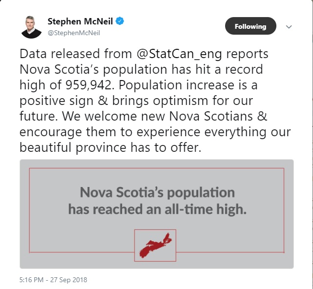 Good news on population growth for Nova Scotia!